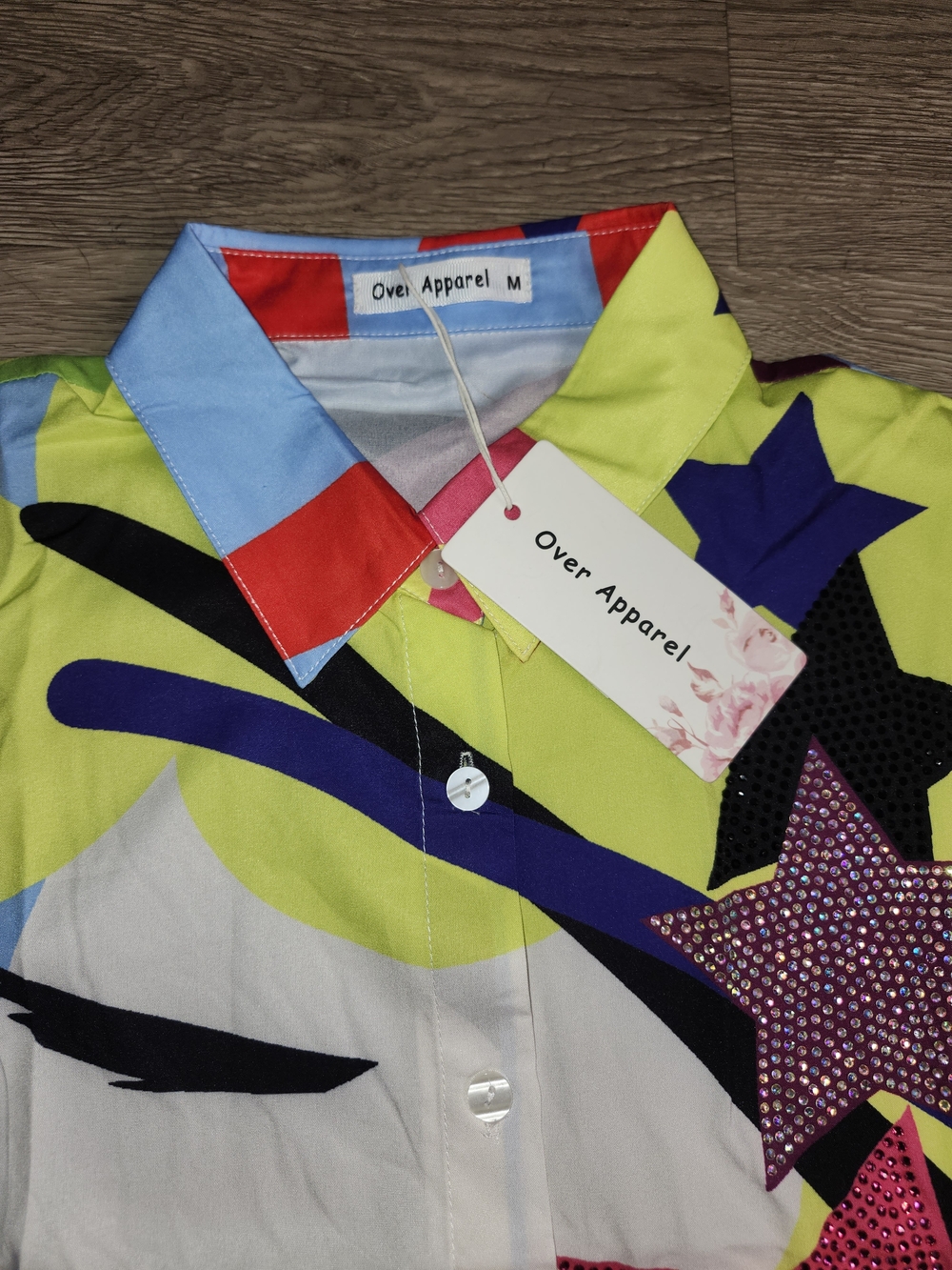 Over Apparel Colorful Star-Print Button-Down Women's Dress - Picture 5 of 8